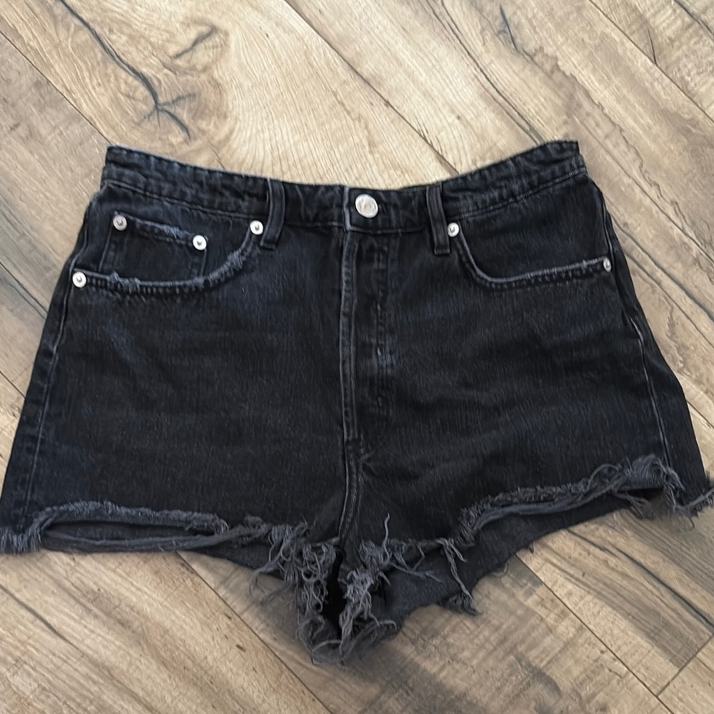Zara Black Jean Shorts with Frayed Hem